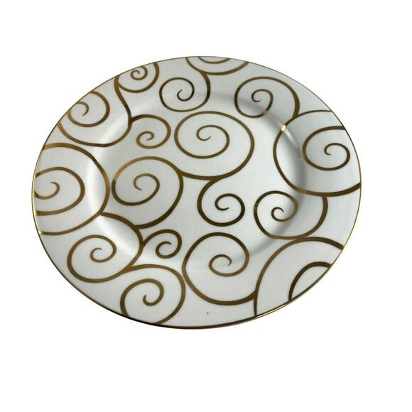 Pier 1 Salad Plate 10.5" With Gold Swirl Design Porcelain - Picture 1 of 8